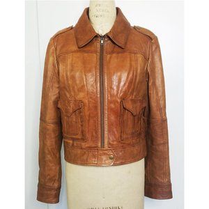 HINGE Womens Leather Jacket Lamb Retro Look Caramel Brown L